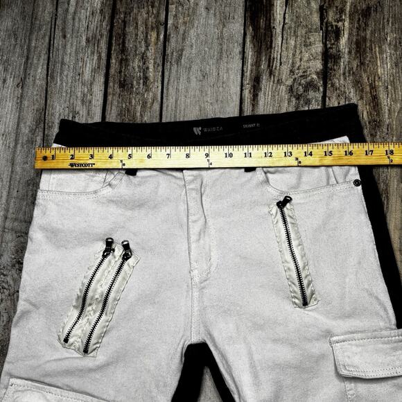 Waimea Skinny Fit Cargo Zip 2 Tone Moto Jeans Mens Size 34x32 Black Cream - Picture 5 of 12